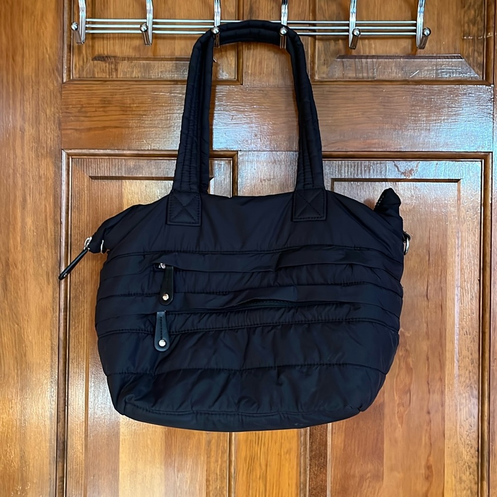 Sondra Roberts Squared Black Puffer Zipper Shoulder Tote Bag - Picture 1 of 10